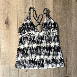 Athleta - strappy tank for swim, exercise, adjust straps, black gray cream XLT